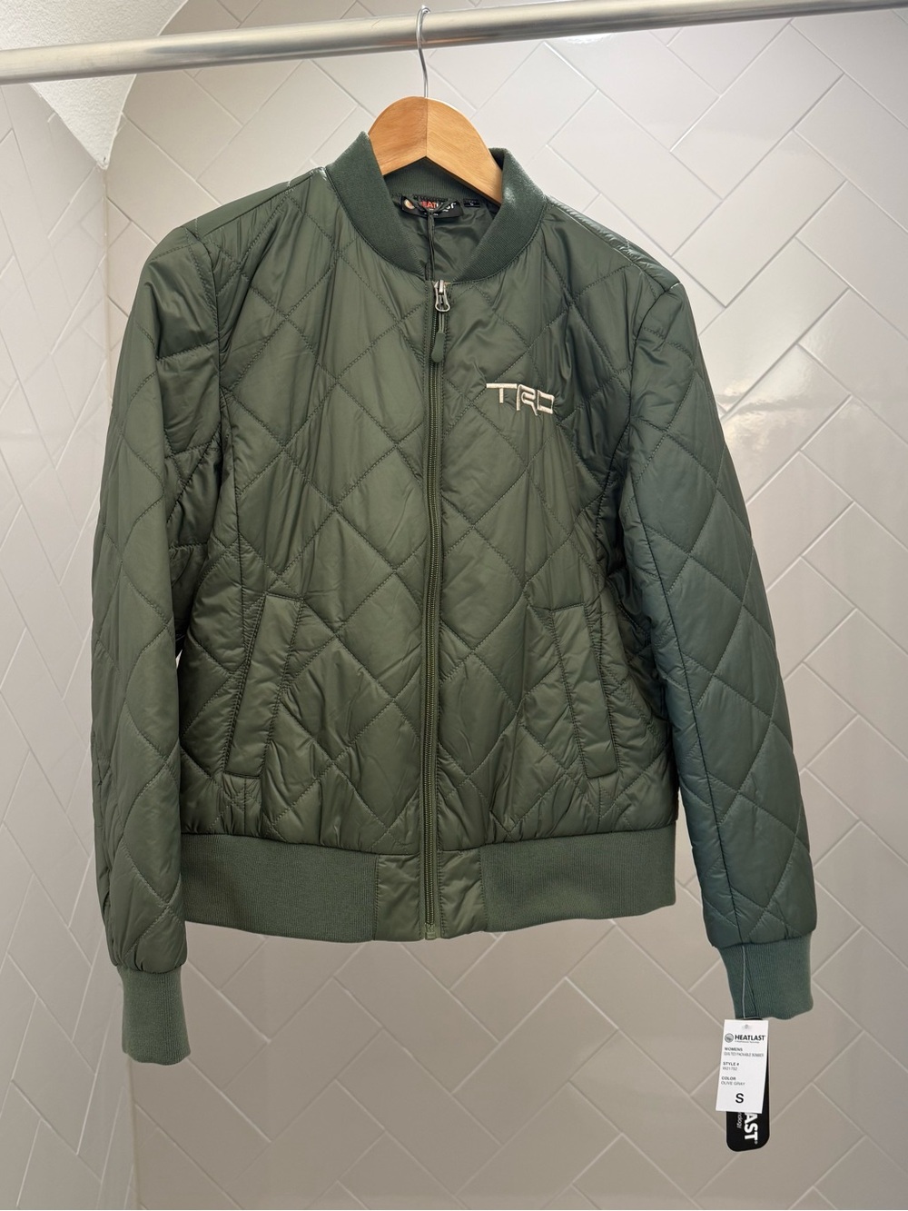 Quilted Bomber Jacket in Olive Green - Women's S